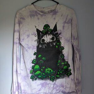 Stephanie Bayles Long Sleeve Purple Tie Dye Mushroom Cat Shirt